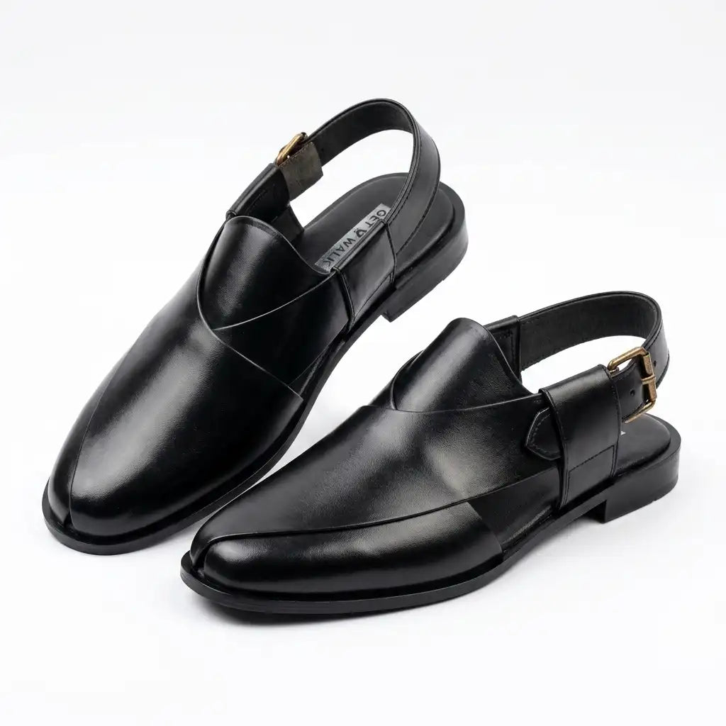 Handmade Black Leather Peshawari