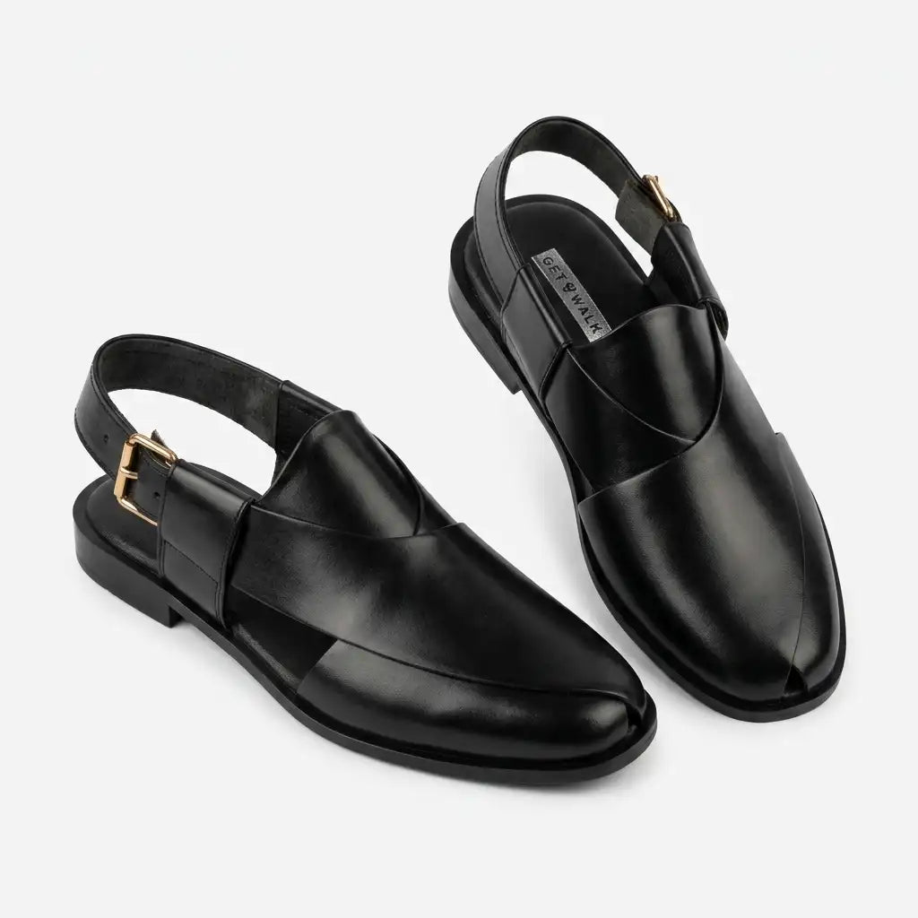 Handmade Black Leather Peshawari